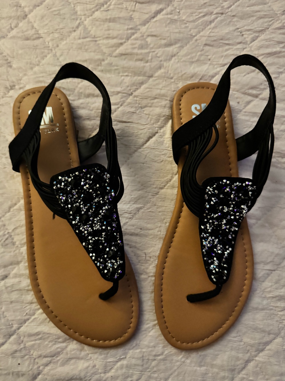 SM New York Women's Black Jeweled Slingback Sandals NWT